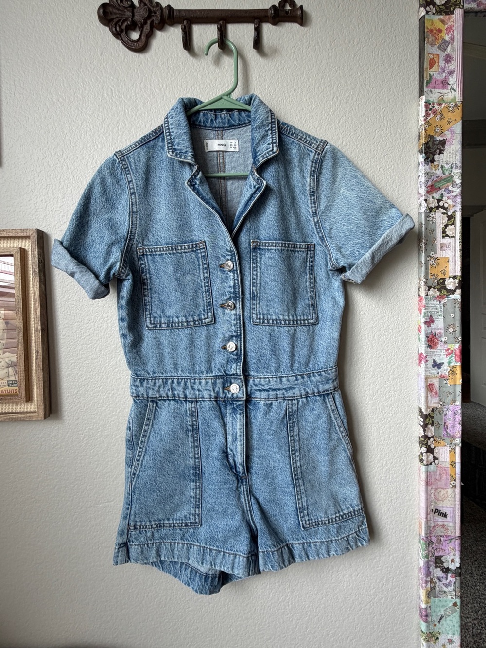 MANGO Light Blue Denim Short-Sleeve Romper